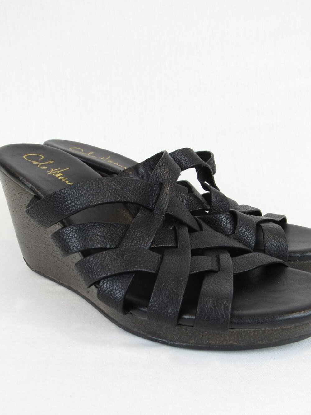 Cole Haan Nike Air Strappy Black Leather Wedges Women's Size 8 1/2 B Classic